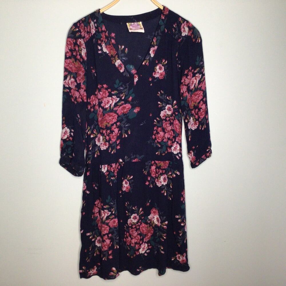 Free People Navy Blue/Pink Floral Dress Sz 0